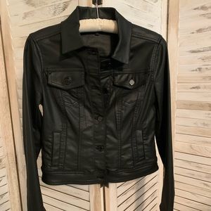 WHBM Coated Black Denim Moto Jacket, Sz 4